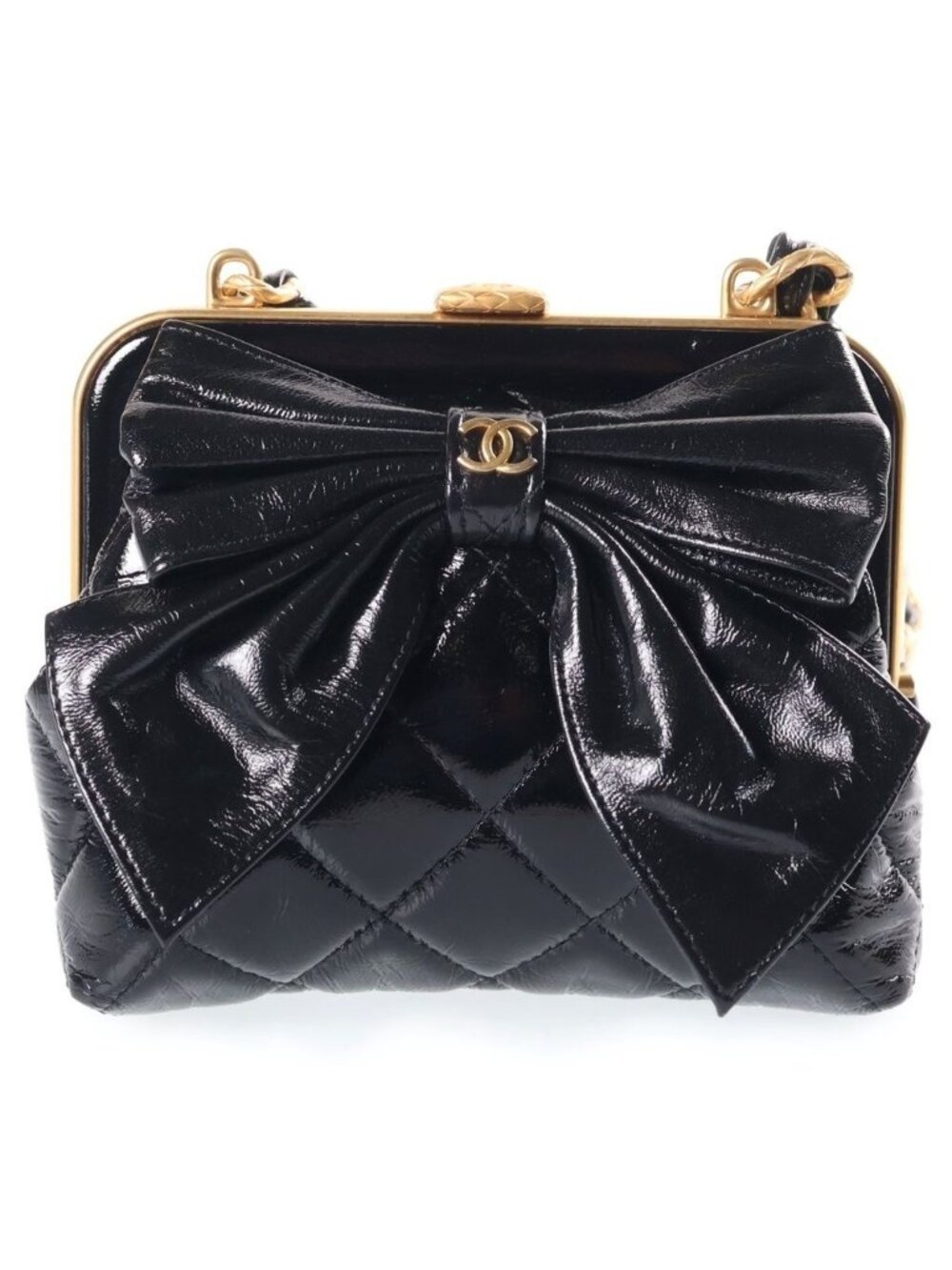 Chanel Ribbon Chain Kiss Lock Bag Black